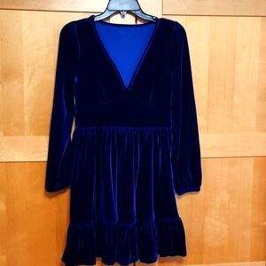 Halara Deep V-Neck Ruffled Hem Velvet Mini Chill Party Dress in ROYAL BLUE S